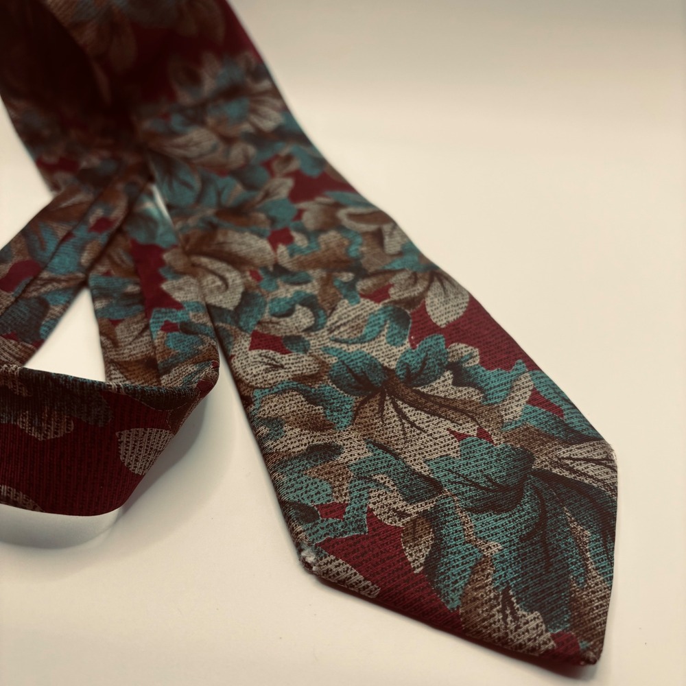 1990s Silk Tie Abstract Floral Botanical Handmade autumn wedding work boho‎ teal